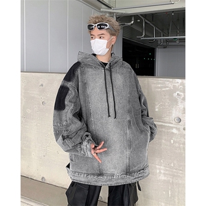 秋款男连帽牛仔夹克衫渐变色宽松休闲外套JK8622 P78图片