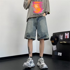 潮牌反向倒穿工装牛仔短裤男直筒设计感宽松阔腿五分裤BM1713P42，男装牛仔裤，星座1013-5