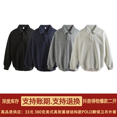 抖音得物高品质二开25秋冬美式高街结构设计POLO翻领卫衣外套W77，男装卫衣，电商A486-1