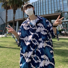 夏季新款衬衫潮流慵懒男方领冰丝垂感沙滩衬衫C4082P30，男装衬衫，星座1116-2