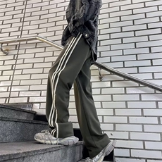 三条杠束脚裤子男款春秋季高街潮牌抽绳卫裤宽松大码运动K129-P38，男装休闲裤，星座1109-3
