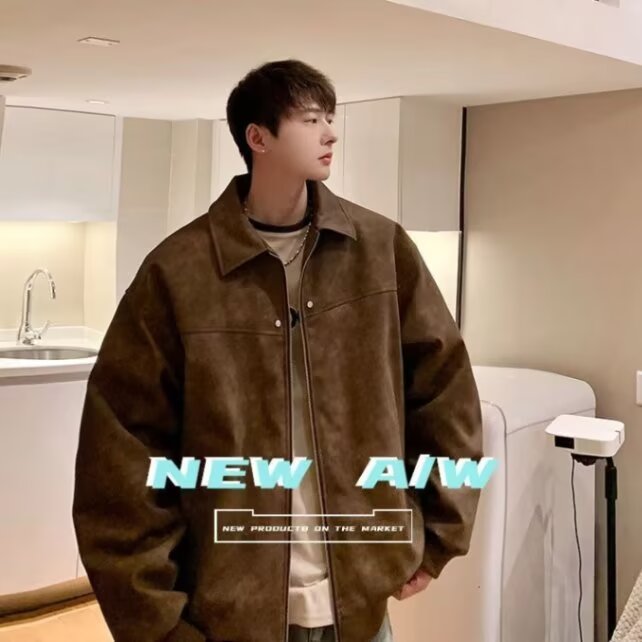 美拉德美式复古cleanfit外套男款春秋季猎装皮夹克短款垫肩机车服,男装夹克,星座1210-1