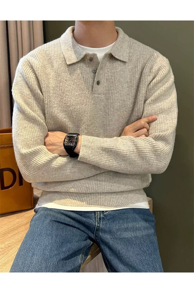 轻熟风简约宽松复古翻领纯色针织毛衣外套纹理感上衣PL138/P75,男装针织衫/毛衣,电商A243