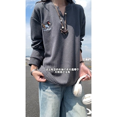 XZ809A/SYR07/特P19/控38肌理感腊肠狗绣花V领长T恤卫衣，男装T恤，星座809A(原222-1)