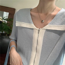 夏季新款简约百搭短袖针织衫女宽松休闲上衣，女装针织衫/毛衣，伟祺羊绒