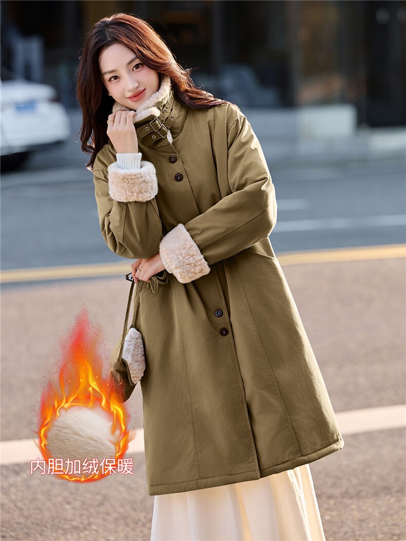 现货！现货！加绒加厚中长款棉服女2025冬季新款洋气减龄羊羔毛,女装棉衣/棉服,以桐