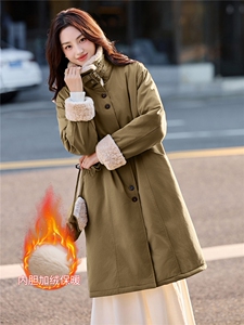 现货！现货！加绒加厚中长款棉服女2025冬季新款洋气减龄羊羔毛图片