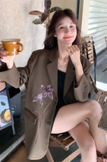 咖色美拉德印花西服上衣女2025春秋新款韩版休闲显瘦气质西装外套，女装西装，2C031