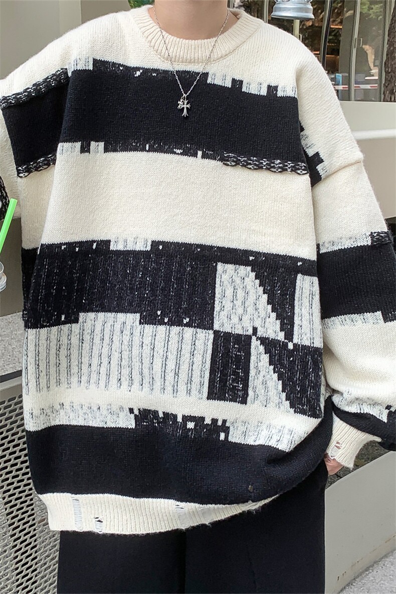M6136/P65秋冬港风新款针织衫男学生毛衣男外套宽松大码毛线衣男,男装针织衫/毛衣,电商A141