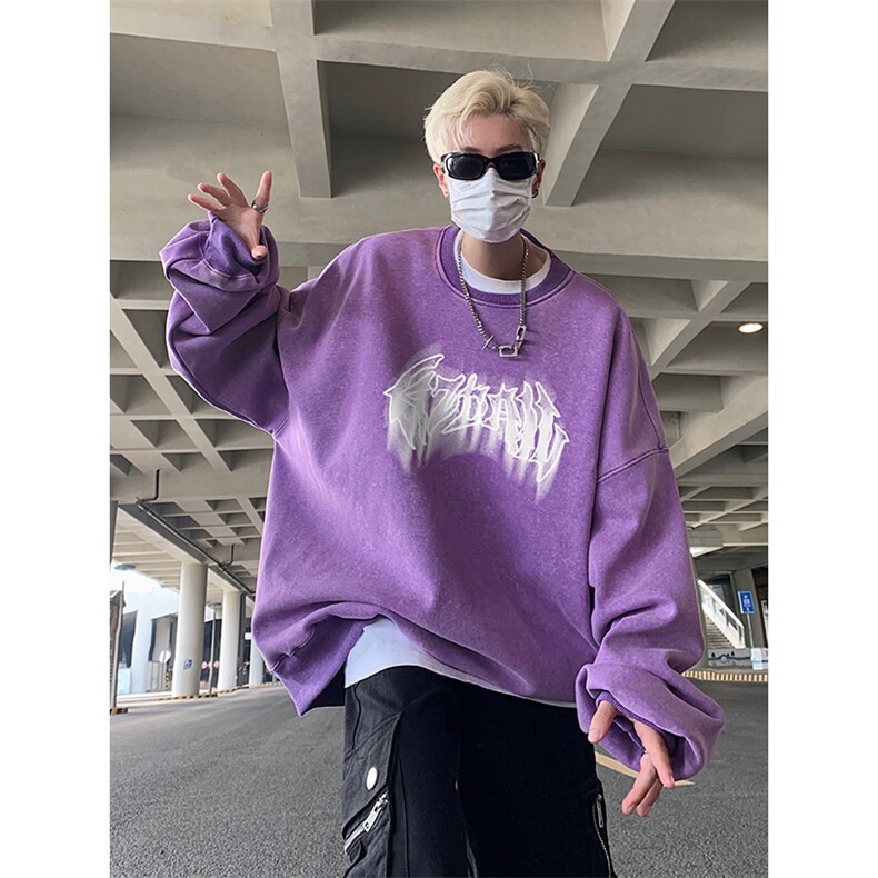 得物抖音高品质二开360克重磅做旧炒雪花纯色圆领水洗卫衣1522,男装卫衣,电商A486