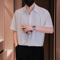 小伙立领纯色衬衫男休闲宽松风刺绣衬衣轻熟风A236-82573-P55，男装衬衫，电商A236