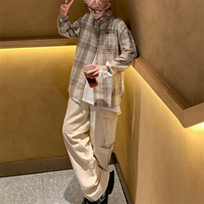 美式复古格子衬衫女春秋薄款夏季宽松设计感小众长袖衬衣外套寸衣，男装衬衫，星座716-2