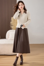 2025年冬季秋装新款两件套针织皮裙温暖休闲风套装裙子，女装套装/套裙，欣贝拉