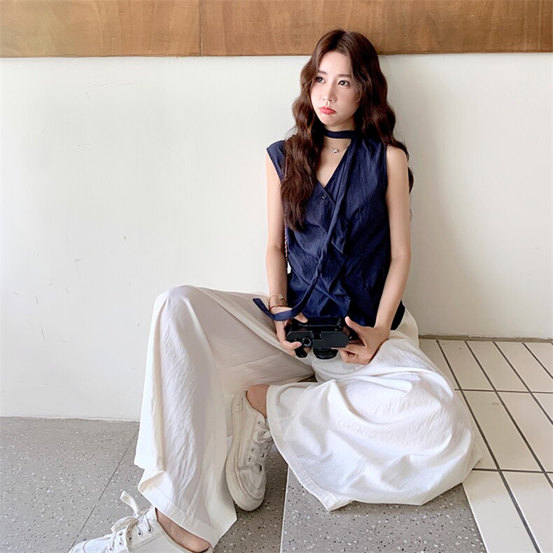 设计感御姐风褶皱无袖背心阔腿裤套装女2025夏新款韩系气质两件套,女装套装/套裙,浙宝276（原081）