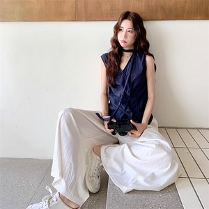 设计感御姐风褶皱无袖背心阔腿裤套装女2025夏新款韩系气质两件套