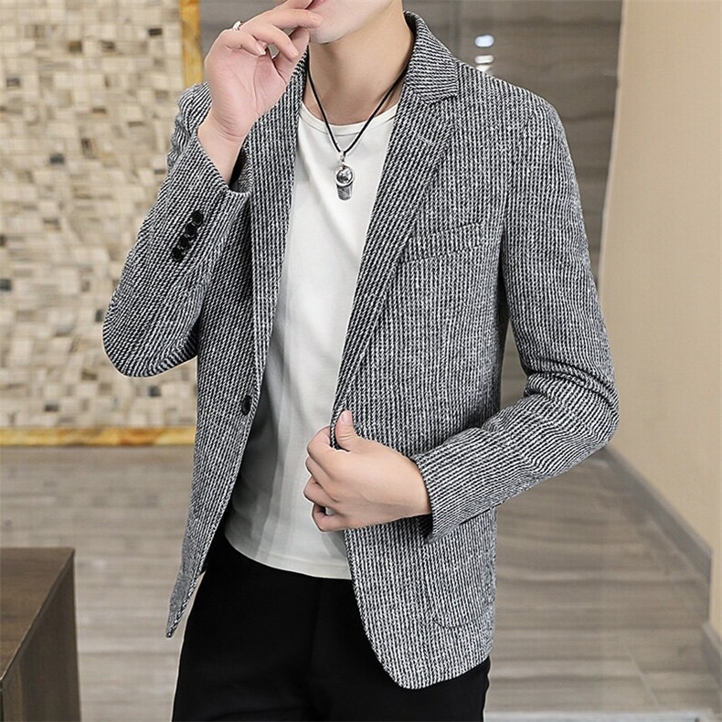 XZ8597P85新款条纹西装休闲修身春秋季西服外套西服韩版时尚男士图片