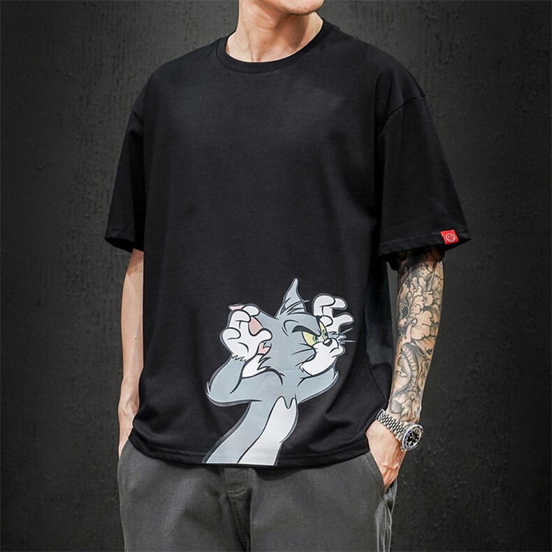 2021夏季新日系大码男猫和老鼠已注册卡通印花短袖T恤T1058-P25,男装T恤,电商A001