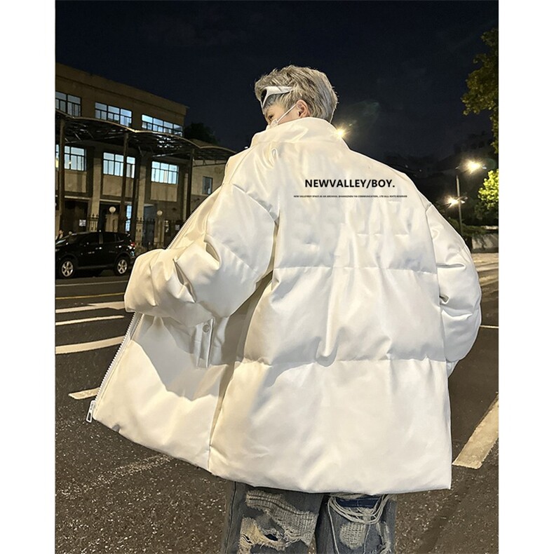 立领印花PU皮羽绒服男士外套冬装面包服加厚棉袄潮美式MA8892 P72图片