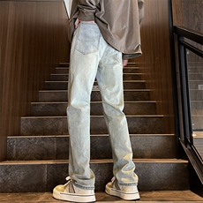 美式vibe高街复古黄泥色做旧弹力休闲牛仔裤直筒长裤男YZ87-P50，男装牛仔裤，星座509