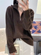 2025年秋季时尚百搭通勤简约休闲半拉链，女装针织衫/毛衣，锦瑟羊绒