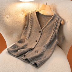 2026年春季时尚百搭通勤简约休闲V领鼓包马甲开衫，女装马甲，盛世绒华