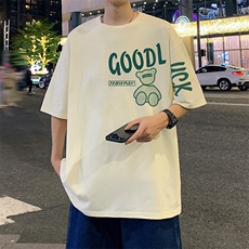 小熊涂鸦短袖t恤男夏季美式重磅潮牌宽松oversize少年感半袖衣服T，男装T恤，星座304A