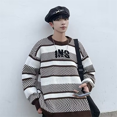 秋冬复古拼色针织衫男士毛衣日系ins潮流百搭宽松外套M781-P48，男装针织衫/毛衣，星座512-2