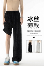 肌理感褶皱扎染休闲裤男夏季冰丝薄款透气长裤直筒阔腿裤KZ066P50，男装休闲裤，电商B312
