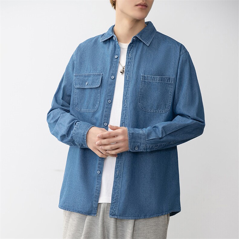 25年春季长袖衬衫工装潮流牛仔衬衣宽松现货DS-C323-1-N85-批49,男装衬衫,电商C323-1