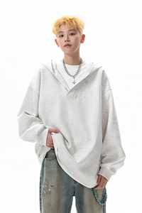 8XL-M叠穿假两件卫衣重磅连帽V领拼接套头衫宽松大码外套WY006P65图片