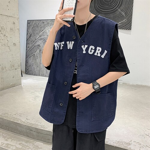 工装马甲男高街个性字母2023夏季新款ins韩版潮宽松外套W2636-P32，男装背心/马甲，星座412-2