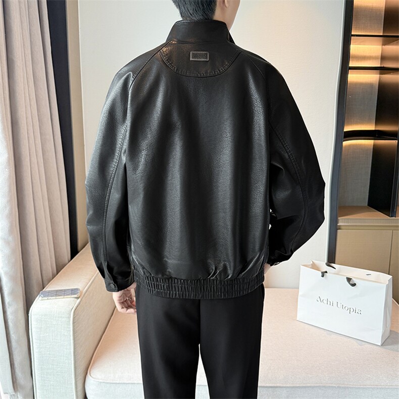 加绒皮衣新款老钱风男士加绒皮衣翻领高品质短款风衣PY71-120,男装风衣,电商B278