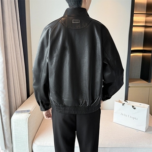 加绒皮衣新款老钱风男士加绒皮衣翻领高品质短款风衣PY71-120图片