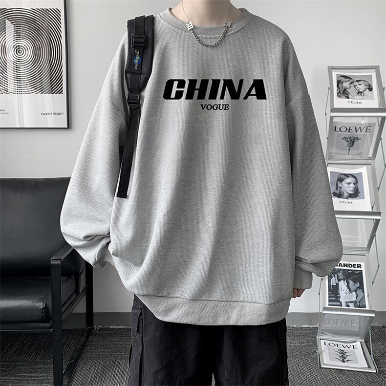 华夫格卫衣圆领卫衣男大码长袖t恤男外套 HW76001-P30加绒款-P40图片