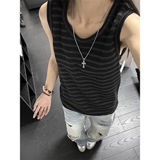 WE1533-P30美式条纹背心男圆领无袖t恤坎肩老头衫，男装背心/马甲，电商B323A