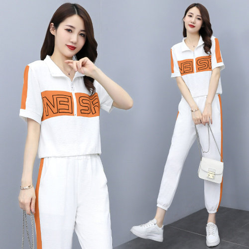 时尚休闲运动套装女2021年夏季新款女装气质休闲撞色两件套图片