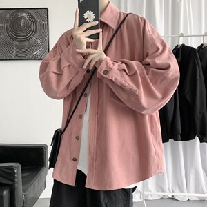 秋装灯芯绒外套长袖衬衫宽松衬衣情侣男女学生中性潮H215/P50，男装衬衫，钱塘713