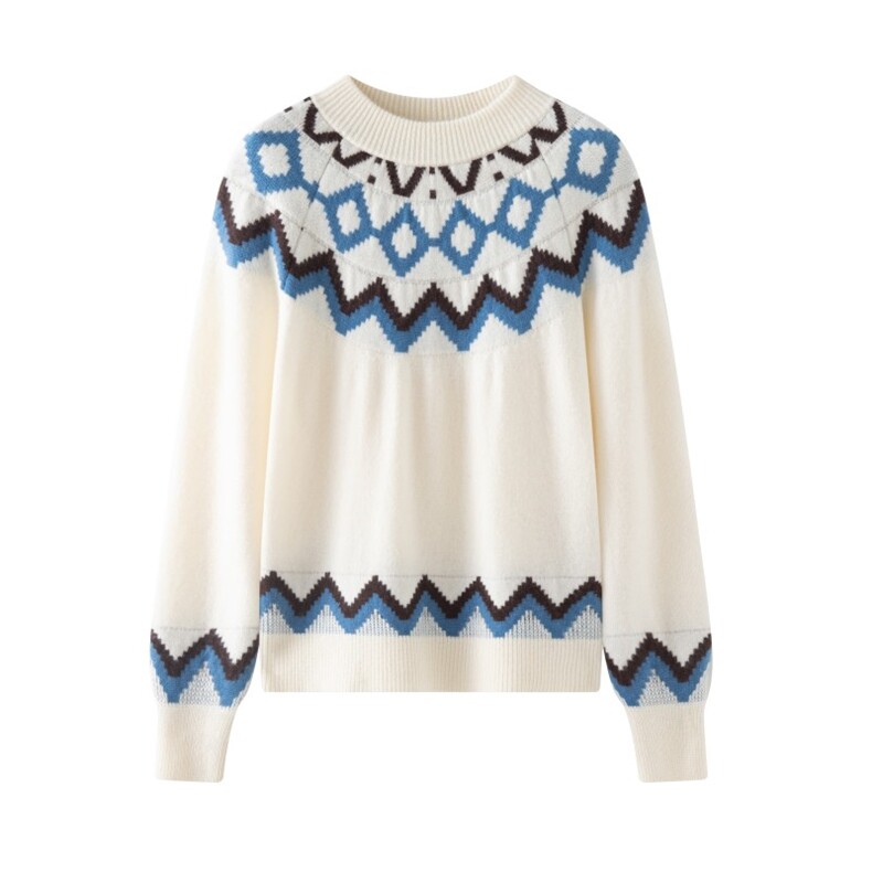 2025年秋季费尔岛菱形加厚圆领时尚百搭休闲，女装针织衫/毛衣，圣暖羊绒