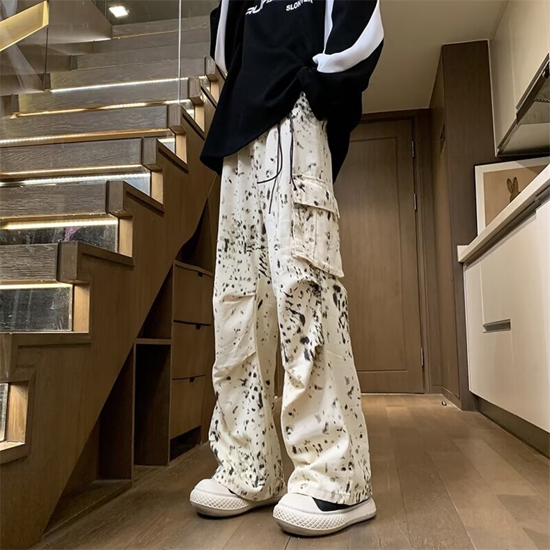 白豹纹大口袋工装裤男女美式hiphop复古嘻哈潮牌6155-P57,男装工装外套,星座1109-3