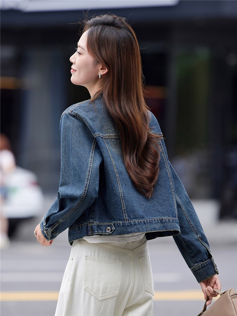 牛仔外套女短款2025年春秋新款妈妈时尚设计感宽松休闲复古夹克,女装短外套,靓衣阁