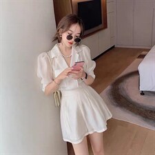 夏季新款韩版洋气西装领两排扣套装，女装西装，L·H·X