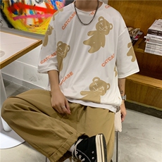ins原宿小熊印花短袖t恤男士宽松圆领字母印花夏季新款T210-P22，男装T恤，星座512-2
