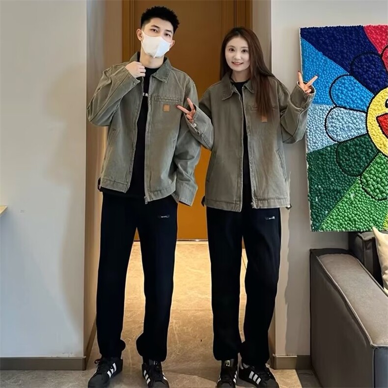 美式复古牛仔外套男款春秋季宽松底特律工装夹克潮牌做旧情侣衣服，男装工装外套，星座506A