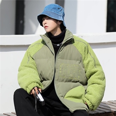 美式复古羊羔毛棉衣拼接棉服外套男女情侣潮牌休闲保暖M8022-P95，男装棉衣，星座1109-3