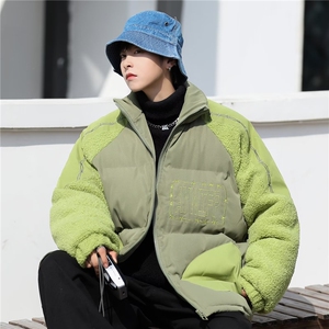 美式复古羊羔毛棉衣拼接棉服外套男女情侣潮牌休闲保暖M8022-P95图片