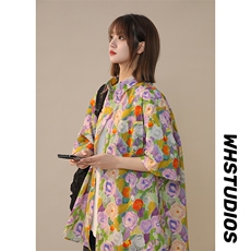 现货夏季油画风高品质短袖衬衫宽松港风大码衬衣225-2-CS802-P38，男装T恤，星座225-2