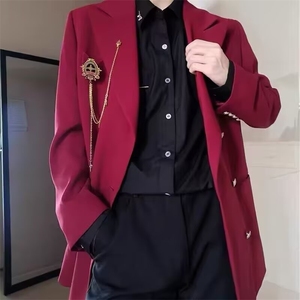 红色学院风dk制服红西服jk外套休闲痞帅毕业拍照校供高级西装班服图片