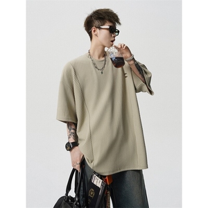 超大码金属标手工设计肌理感短袖T恤8XL-M垂感冰丝半袖DX1220/P38图片