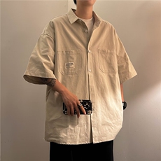 短袖衬衫男夏季潮牌日系宽松潮流衬衣休闲工装外套上衣CY256-P30，男装T恤，星座412