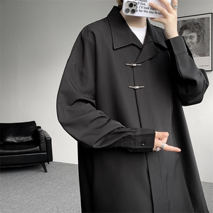 8XL-M 风新中式黑色翻领长袖衬衫男秋季休闲衬衣痞帅CS537P58图片